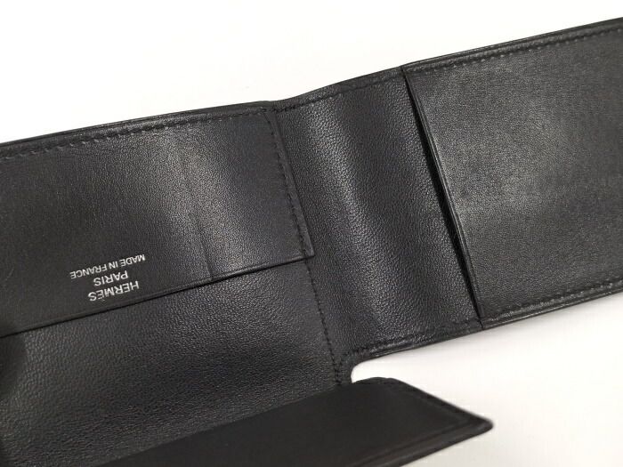 Hermes Clunesey Trifold Card Case Box Calf Black Stamped B