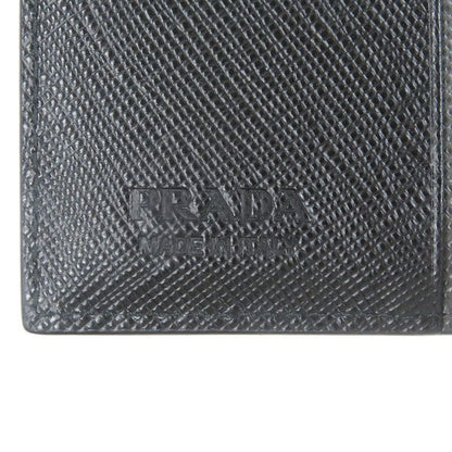 Prada 2mo004 Logo Plate Saffiano Martic Leather Bifold Card Case Billfold Nero