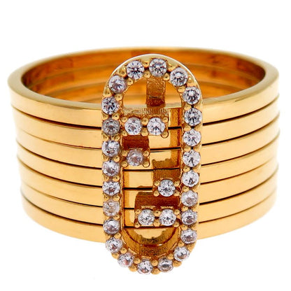 Fendi Intrecciato Stud Diamond Gold Ring