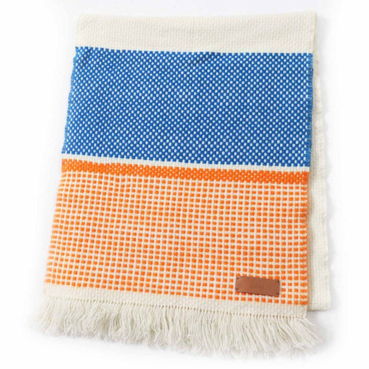 Hermes 100% Cashmere Lamb Leather Tagged Fringed Scarf Orange White Blue With