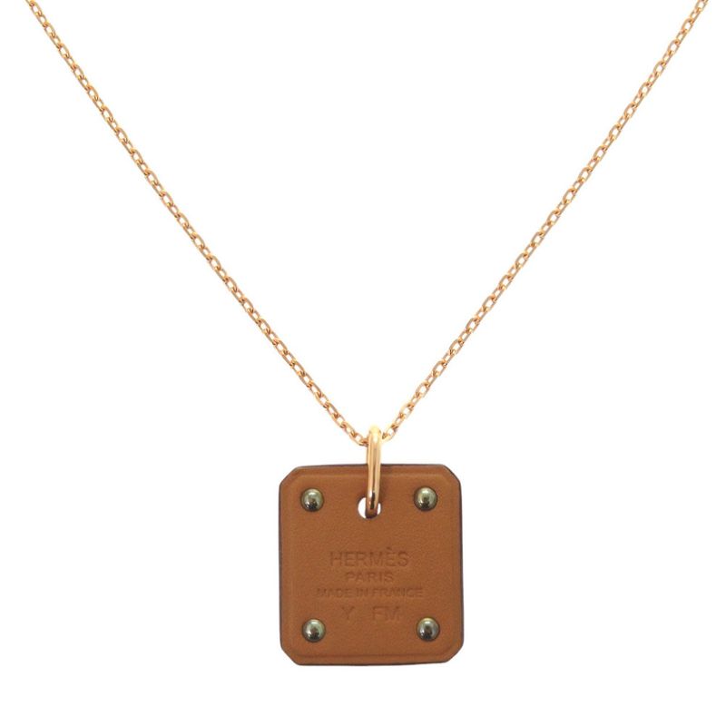 Hermes Asdecourt Leather / Metal Brown Engraved Y (2020) Necklace Brown 1806