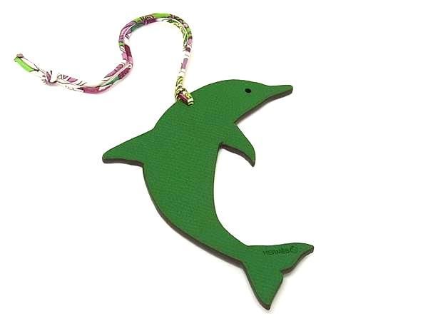 Hermes Petite Ash Vaux Epson And Togo Dolphin Charm Black And Green Az4623