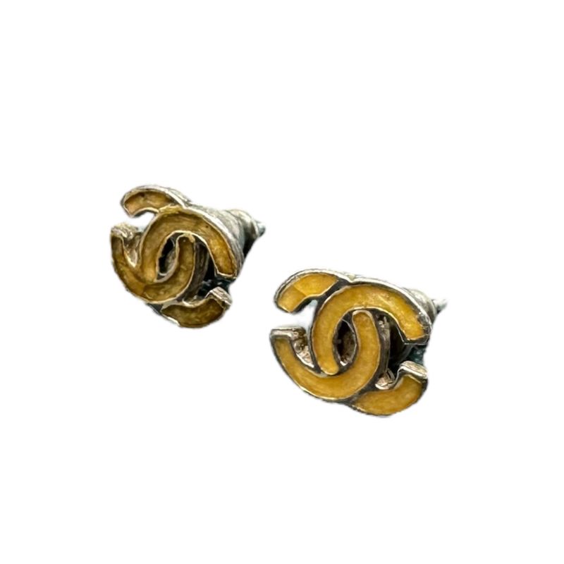 Chanel Coco Mark Pierced Earrings Vintage Coco Mark Earrings Yellow X Silver