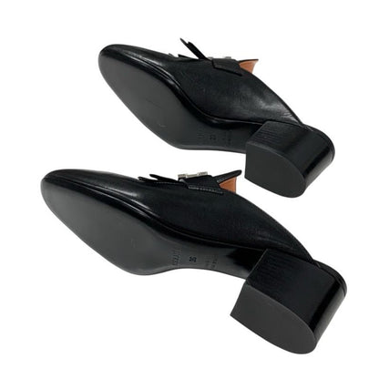 Hermes Cheilly Loafer Leather Shoes Leather Black Silver Hhardware Constance