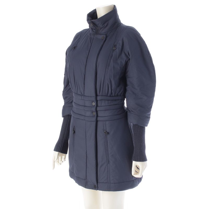 Chanel 14AW Wool Ribbed Knit Switch Down Jacket Coat Outerwear P50141 Navy 34