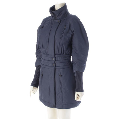 Chanel 14AW Wool Ribbed Knit Switch Down Jacket Coat Outerwear P50141 Navy 34