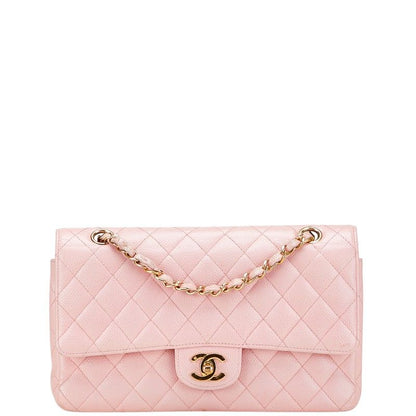 Chanel Coco Mark Matelasse 25 Double Flap Chain Shoulder Bag Pink Caviar Skin
