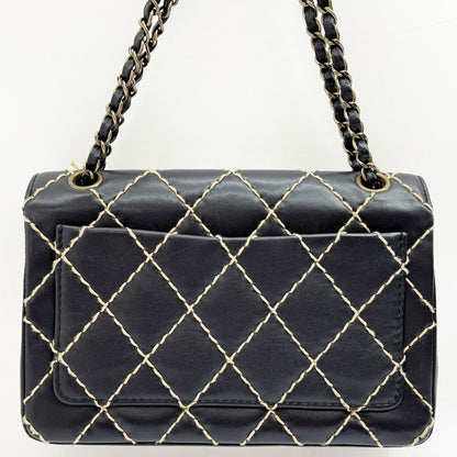 Chanel Matelasse Wild Stitch Shoulder Bag W Chain Black X Ivory