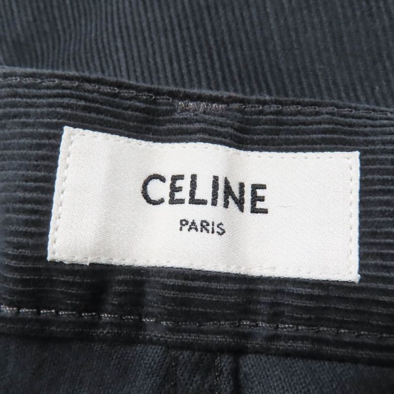 Celine 100% Cotton Corduroy Flared Pants Bottoms Dark Green 24 Made In Italy