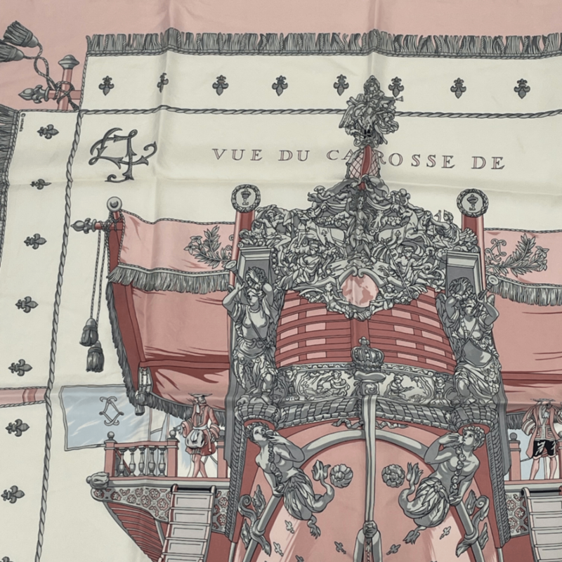 Hermes Carre 90 VUE DU Carrosse DE LA Galere LA Reale Queen's Coronation Pink