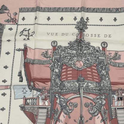 Hermes Carre 90 VUE DU Carrosse DE LA Galere LA Reale Queen's Coronation Pink