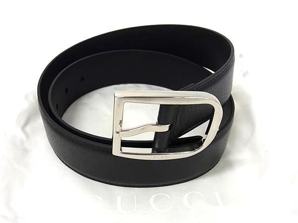 Gucci 449716 Leather Silver Hardware Belt Size 85.34 Men's Black