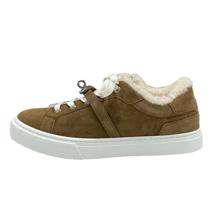 Hermes Day Sneakers Shoes Suede Mouton Brown Silver Kelly Hardware Boa