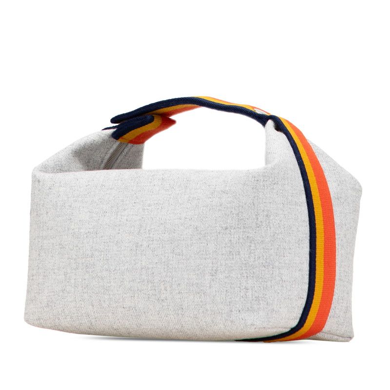 Hermes Brid A Black GM Handbag Pouch Rocabar Gris Flannel Wool Cotton Women