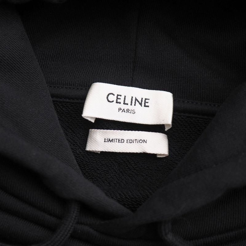 Celine Troubadour Loose Hoodie Size M Flocked Sweatshirt Black 20251020 Ra6195