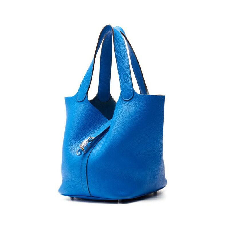 Hermes Picotin Lock MM Handbag Taurillon Clemence Blue Indra (silver Hardware)