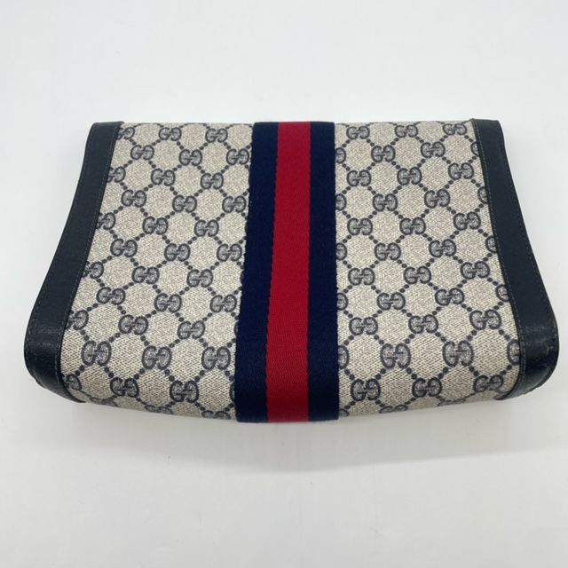 Gucci 001 019 Clutch Bag Second Bag Navy Sherry Line GG Supreme Canvas Leather