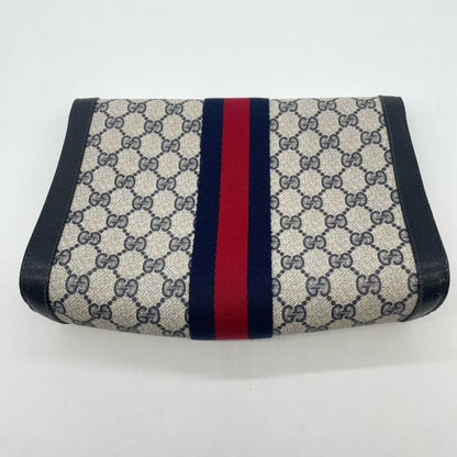 Gucci 001 019 Clutch Bag Second Bag Navy Sherry Line GG Supreme Canvas Leather
