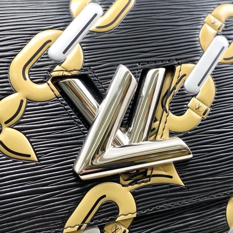 Louis Vuitton Shoulder Bag Twist MM M42454 Epi Chain Flower Print Noir Black