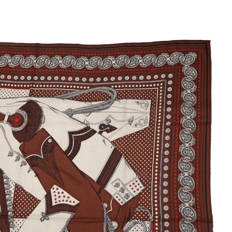 Hermes Carre 140 Scarf Zouavers ET Dragons Bandana Brown Large Shawl