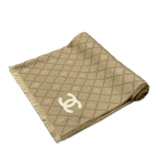 Chanel Stole (shawl) Beige Coco Mark/matelasse Wool Cashmere Silk