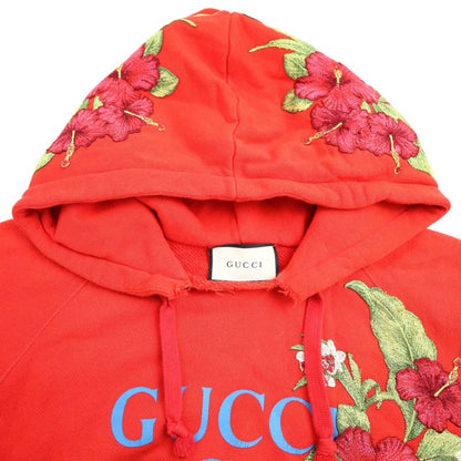 Gucci Vintage Logo Hibiscus Embroidery Oversize D Hoodie 457931 X5s77 Red L