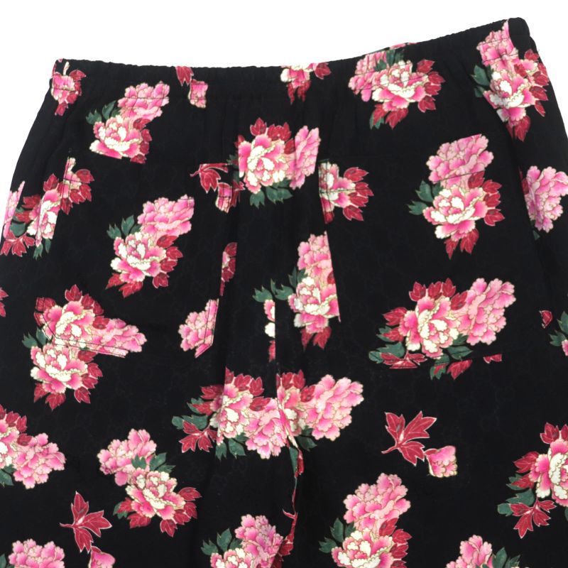 Gucci 624399 100% Silk GG Pattern Floral Shorts Black Pink 44 Made In Italy