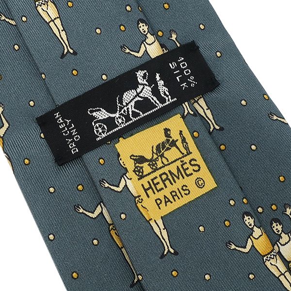 Hermes Necktie Jagring 9cm (3.54in) Silk Green and Yellow Blue Green Yellow