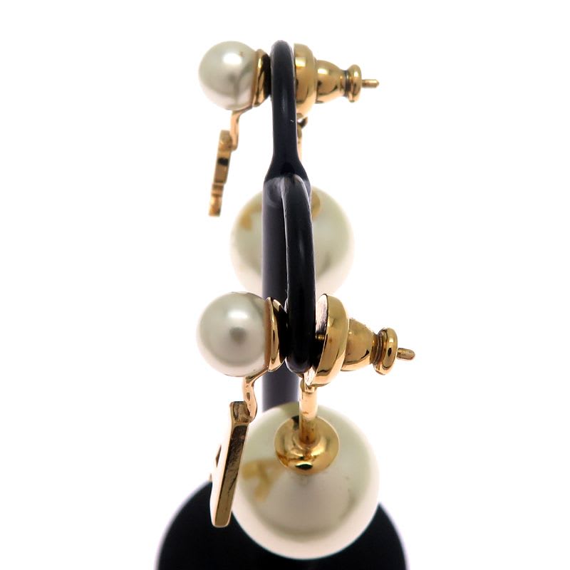 Dior Pearl Letter Charm Gold Earrings