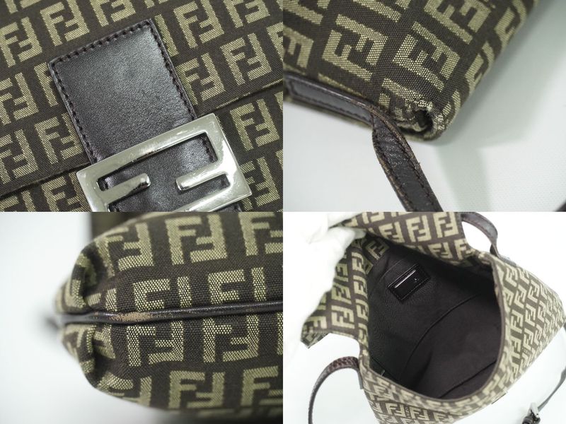 Authentic Fendi Zucchino Shoulder Bag Pochette Canvas Brown 8bt075 Zucchino Bag