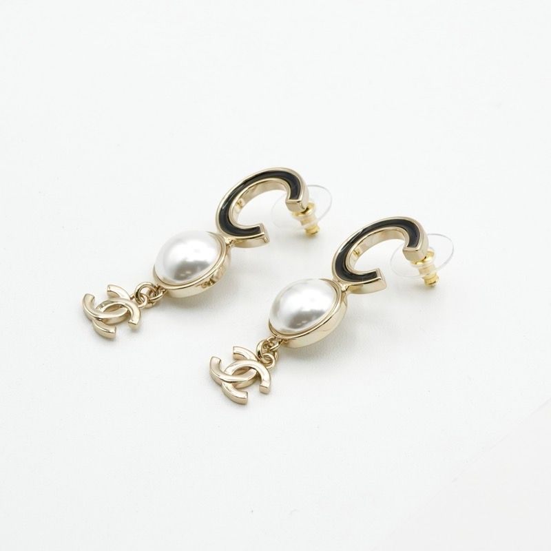 Chanel Earrings Earring Gold Black Coco Mark Logo Pearl
