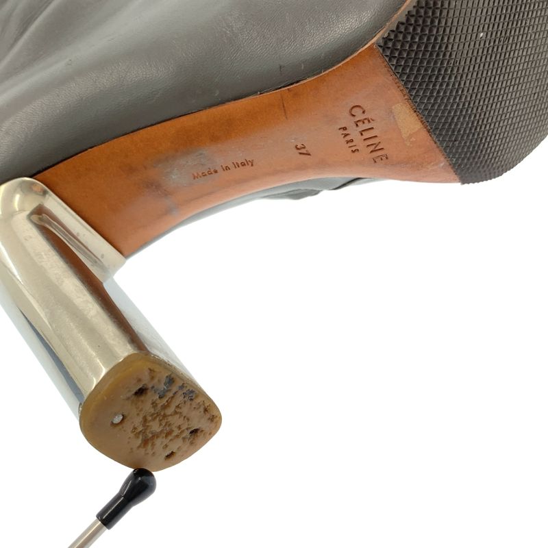 Celine - Phoebe Period Leather Ankle Heel Boots - 37 - Grey - Women's