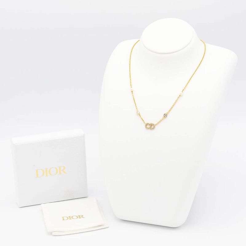 Christian DIOR CD Logo Rhinestone Necklace Accessory Gold Color Total Weight