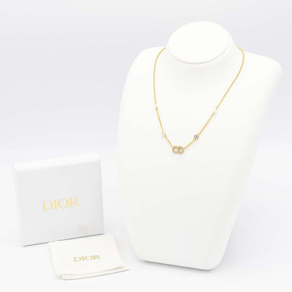 Christian DIOR CD Logo Rhinestone Necklace Accessory Gold Color Total Weight