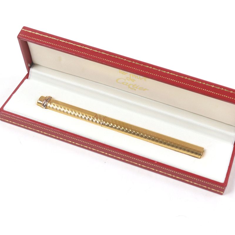 Cartier Vintage Trinity Double C Wavy Pattern Capped Ballpoint Pen With Gold