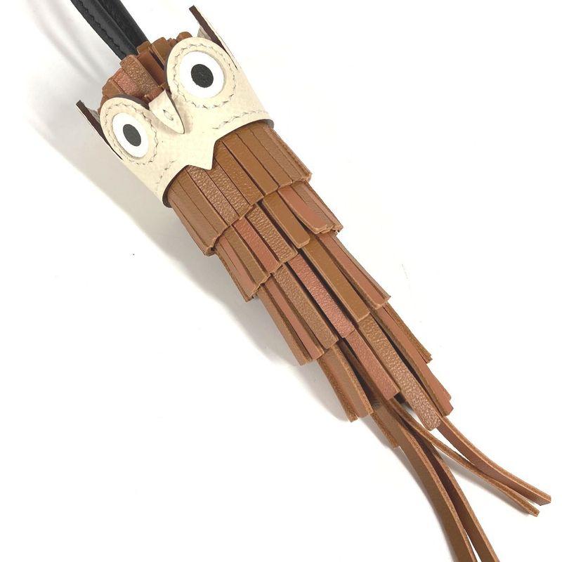 Hermes Charm Bagcharm Charm Chouette Owl Leather Gold/black/nata Brown