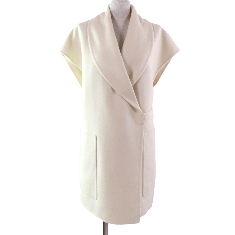 Hermes 23AW 3h0141da 100% Cashmere Leather Used Belt Design Long Gilet Vest Off