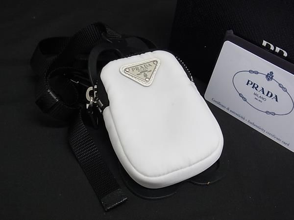 Prada 1zt016 Tessuto Nylon Cell Phone Shoulder Phone Holder Multi-case White
