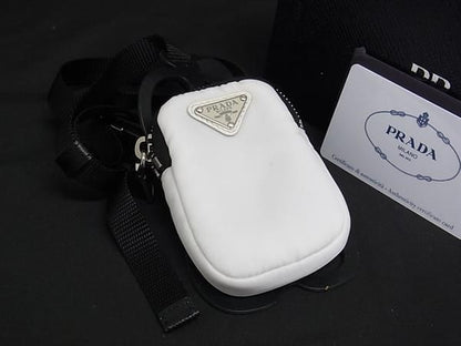 Prada 1zt016 Tessuto Nylon Cell Phone Shoulder Phone Holder Multi-case White