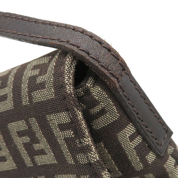Fendi Shoulder Bag Zucchino Canvas Leather Brown Silver Hardware Brown 8bt075