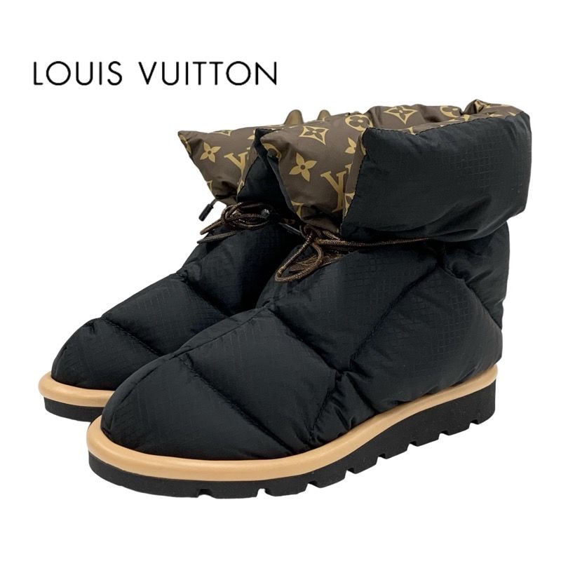 Louis Vuitton Pillow Line Monogram Boots Short Boots Shoes Nylon Black Brown