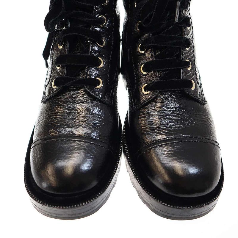 Chanel 21a Cocomer Cles Lace-Up Boots with Pearls G35154 X56195 Black 38