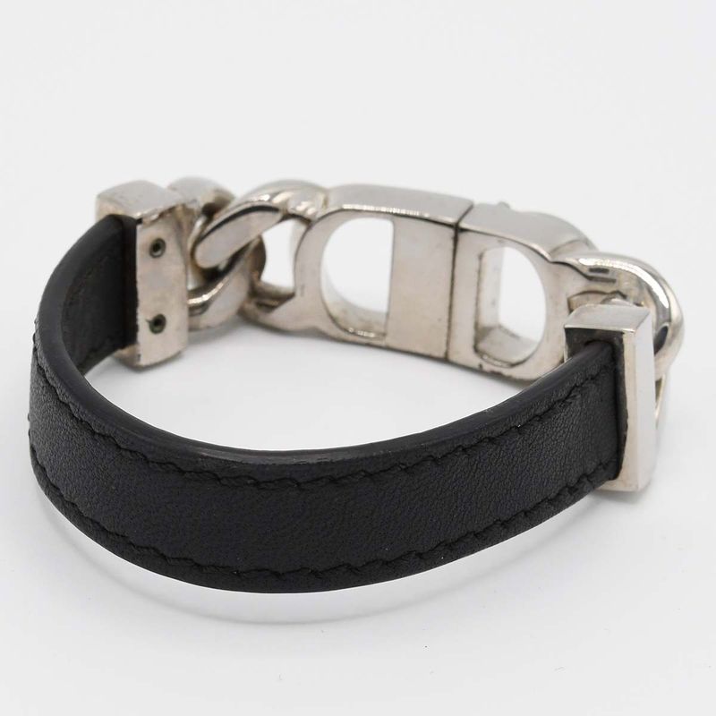 Christian DIOR Bracelet CD Logo Accessory Black And Silver Color Men's With Box