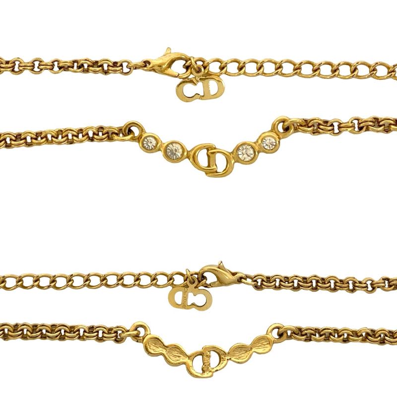 Christian Dior Vintage CD Logo Rhinestone Necklace Choker Pendant Gold 55413