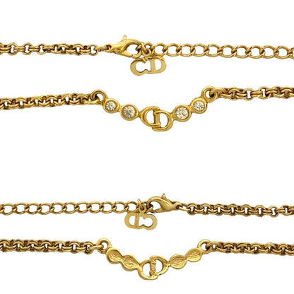 Christian Dior Vintage CD Logo Rhinestone Necklace Choker Pendant Gold 55413