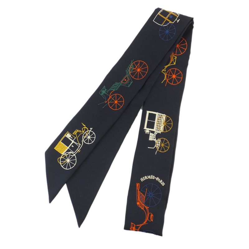 Hermes Twilly-long A Toute Berline Embroidery Black Navy- Unused