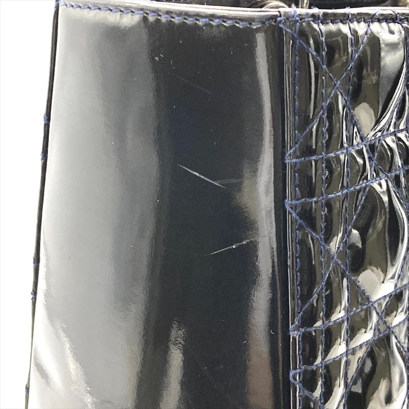 Christian DIOR Lady Dior Canage Handbag Patent Leather Black Silver Hardware