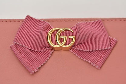 Gucci Long Wallet Round Zipper GG Marmont Ribbon Pink