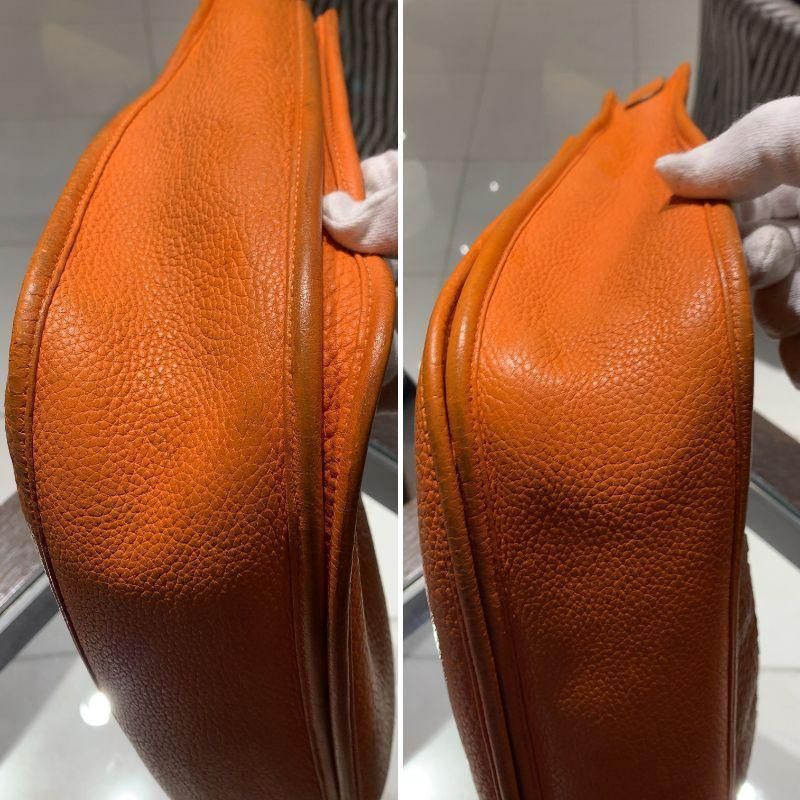 Authentic Hermes Evelyn GM Shoulder Bag Orange Brown