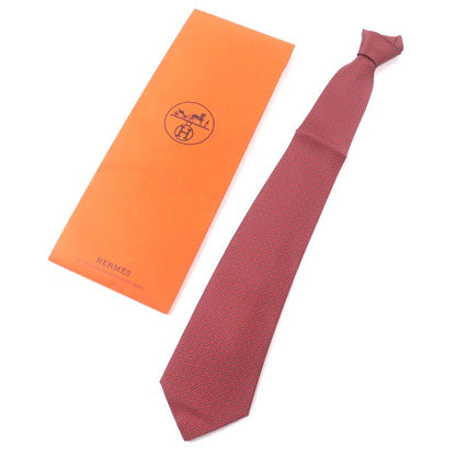 Hermes 5261 100% Silk Anthracite/rouge Cravat Chaine D'ancre Patterned Tie